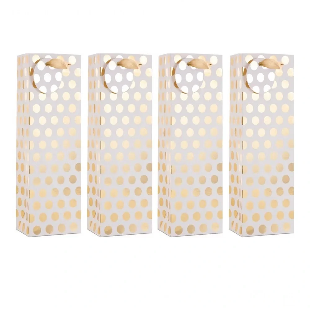 Gold Polka Dot Party Wine Bottle Gift Bags Set of 12 (A235)